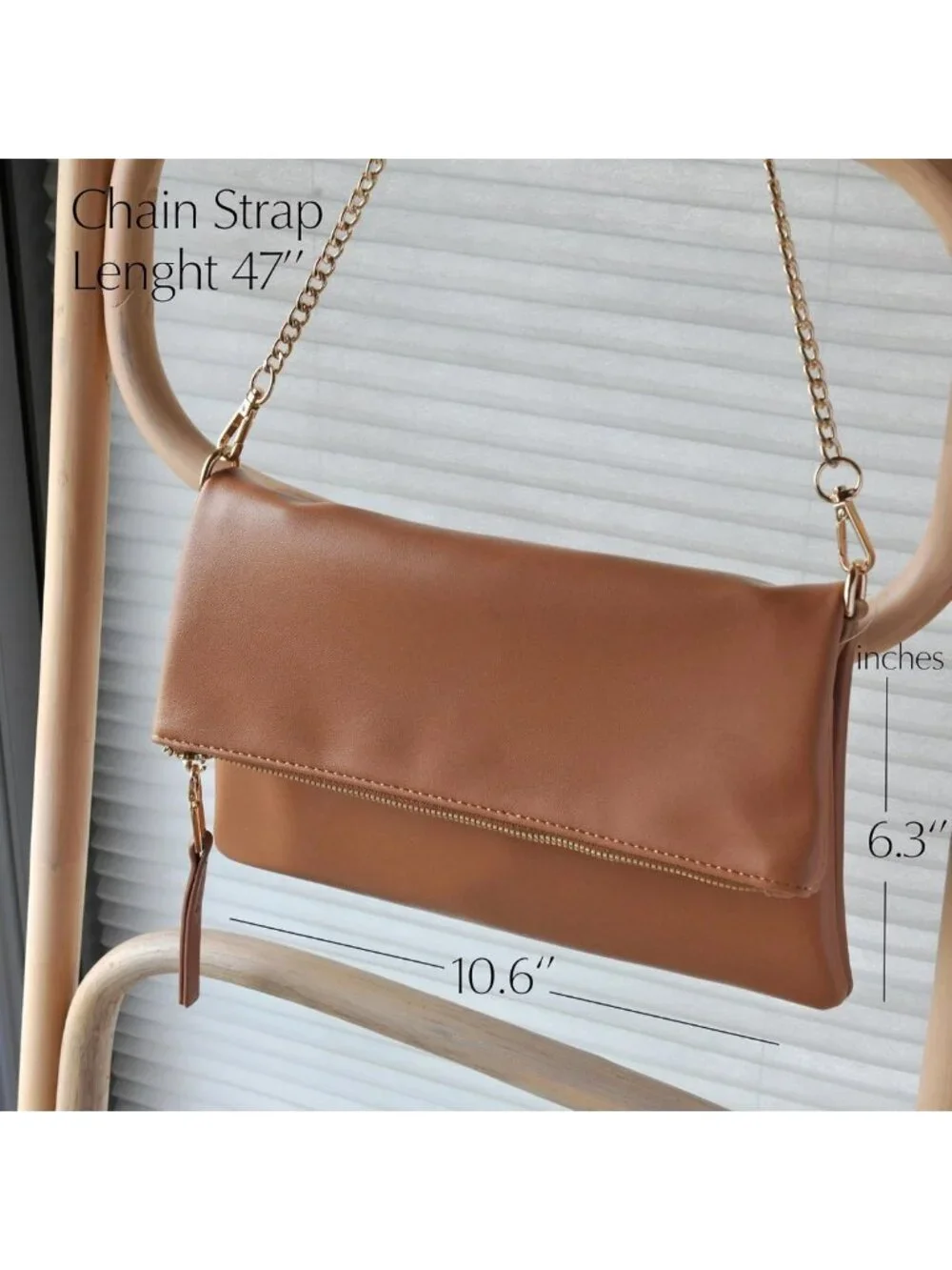 Chic Vegan Leather Foldover Clutch Bag with Chain Strap - Stylish Crossbody